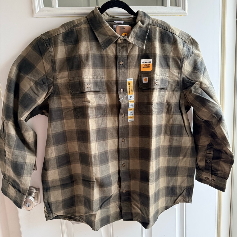 Carhartt Men's Original Fit Flannel Plaid Shirt - Burnt Olive NWT